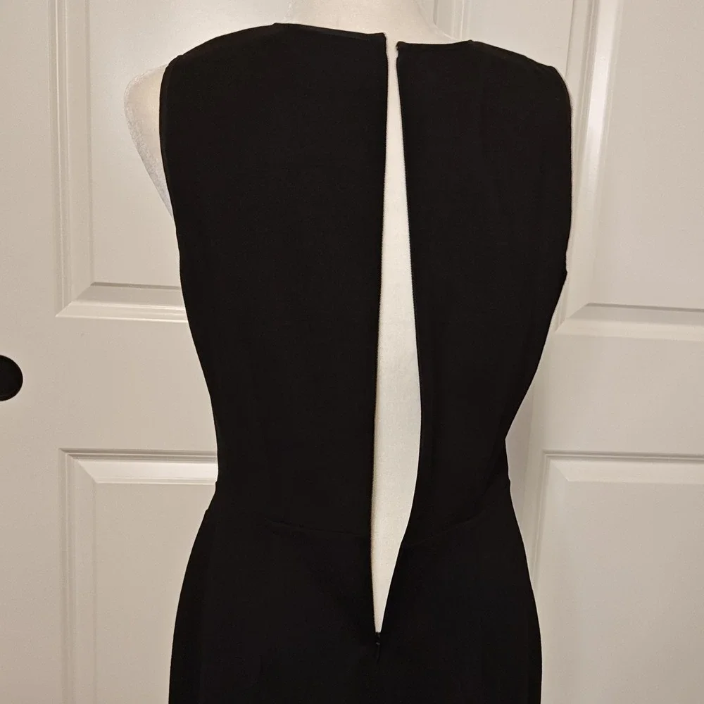 White House Black Market Sheath Dress Women 8 Black Ecru Piped Graphic Sleeveles